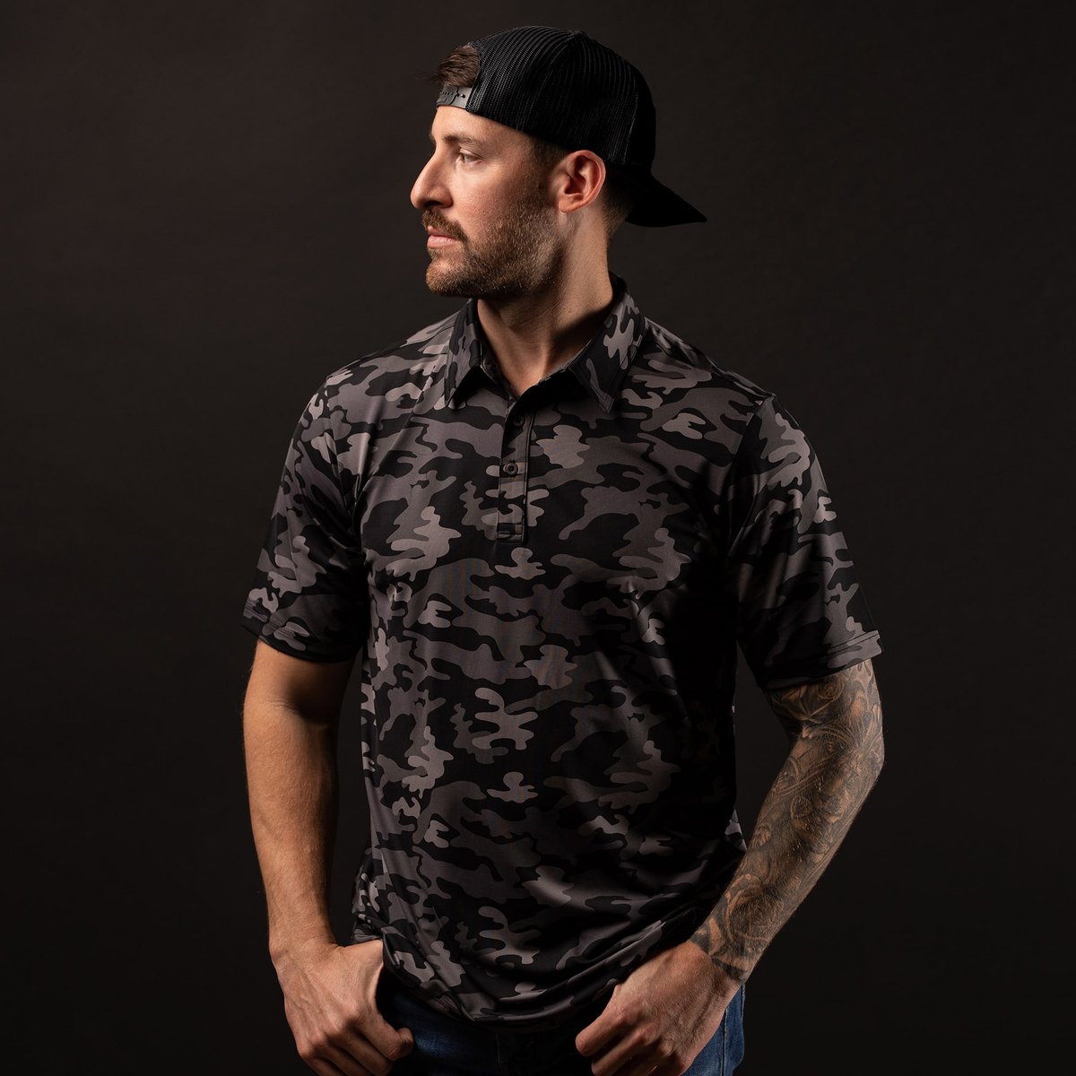 Men's Lightweight Polo in Black Camo