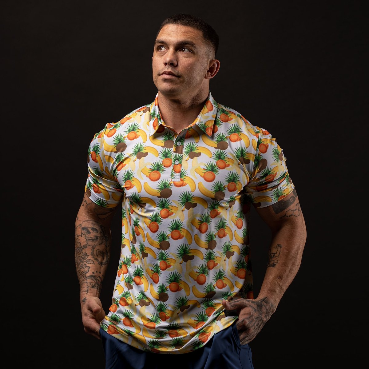 Men's Polo in the Lightweight Low Hanging Fruit Pattern