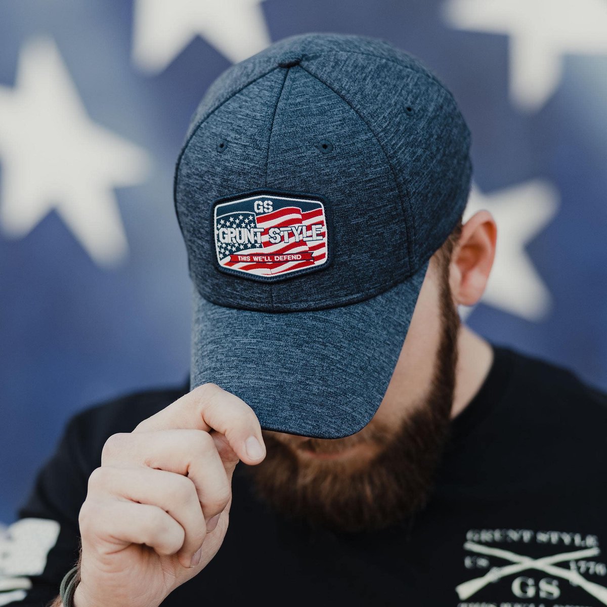 Old Glory Patch Stretch Fit Hat - Navy Heather